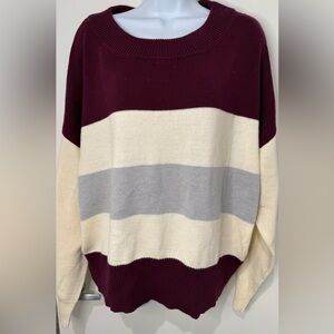 Lucky Brand Women's Colorblock Sweater - Burgundy, Cream, and Gray size XL